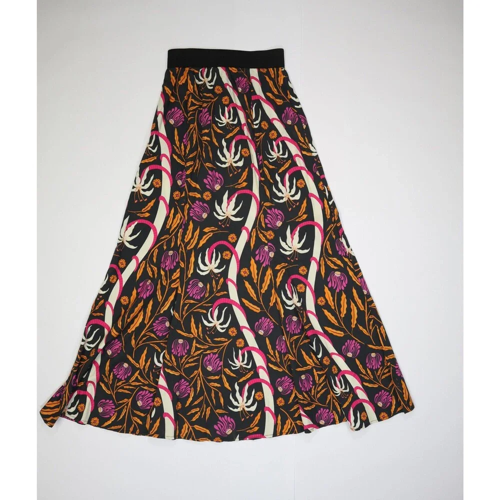 Sheridan French Allegra Skirt Womens XS Black Multi Botanical Maxi A Line Cotton - Picture 4 of 9